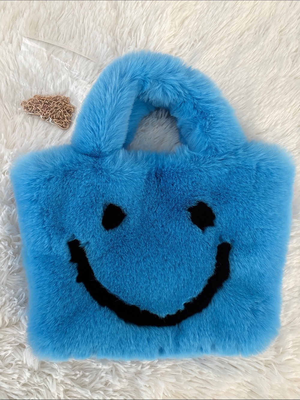 Blue Faux Fur Smile Bag